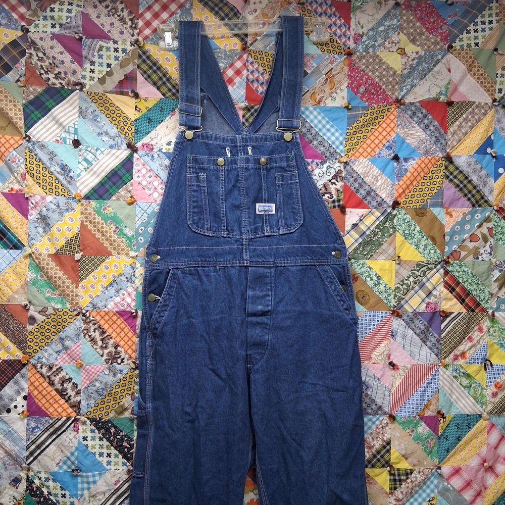 Big Smith Bib Overalls Mens 36x30 Blue Denim Vintage Made in USA Workwear